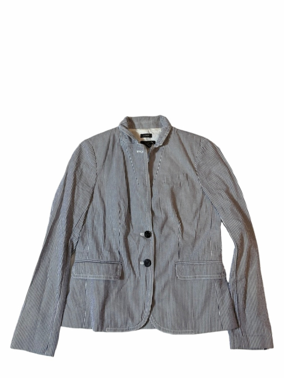 J Crew Schoolboy Blazer Striped Cotton Navy White Preppy Academia